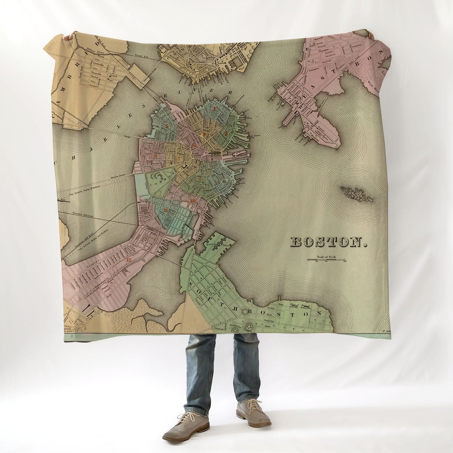 Antique Boston Atlas Map Blanket