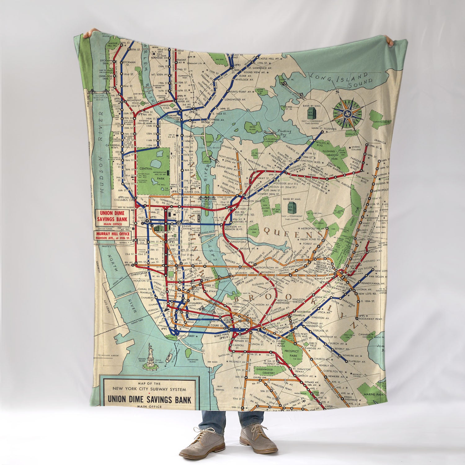 Manhattan, NYC Subway, Vintage Map Blanket