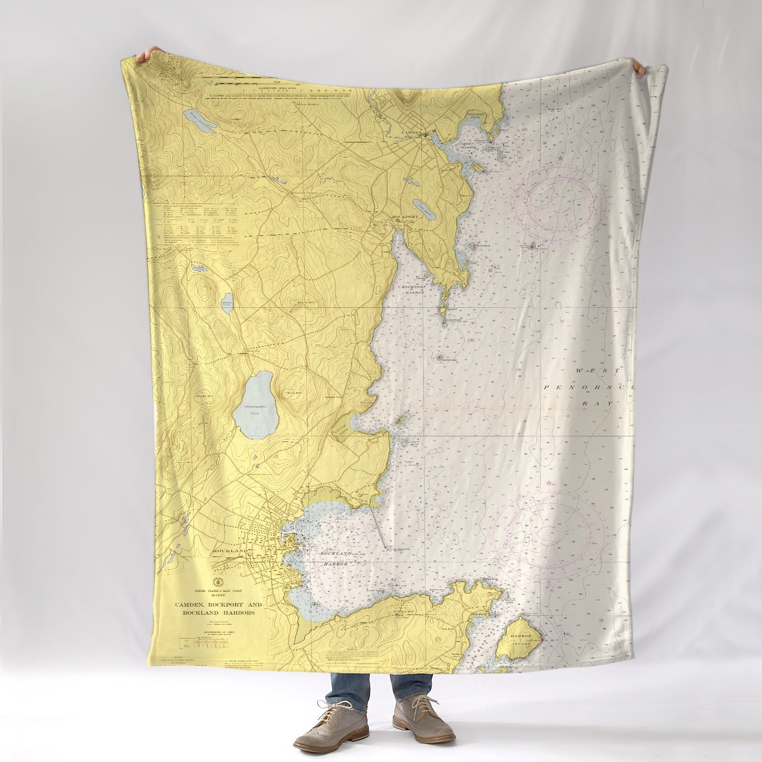 Camden, Rockport ME Nautical Chart Blanket