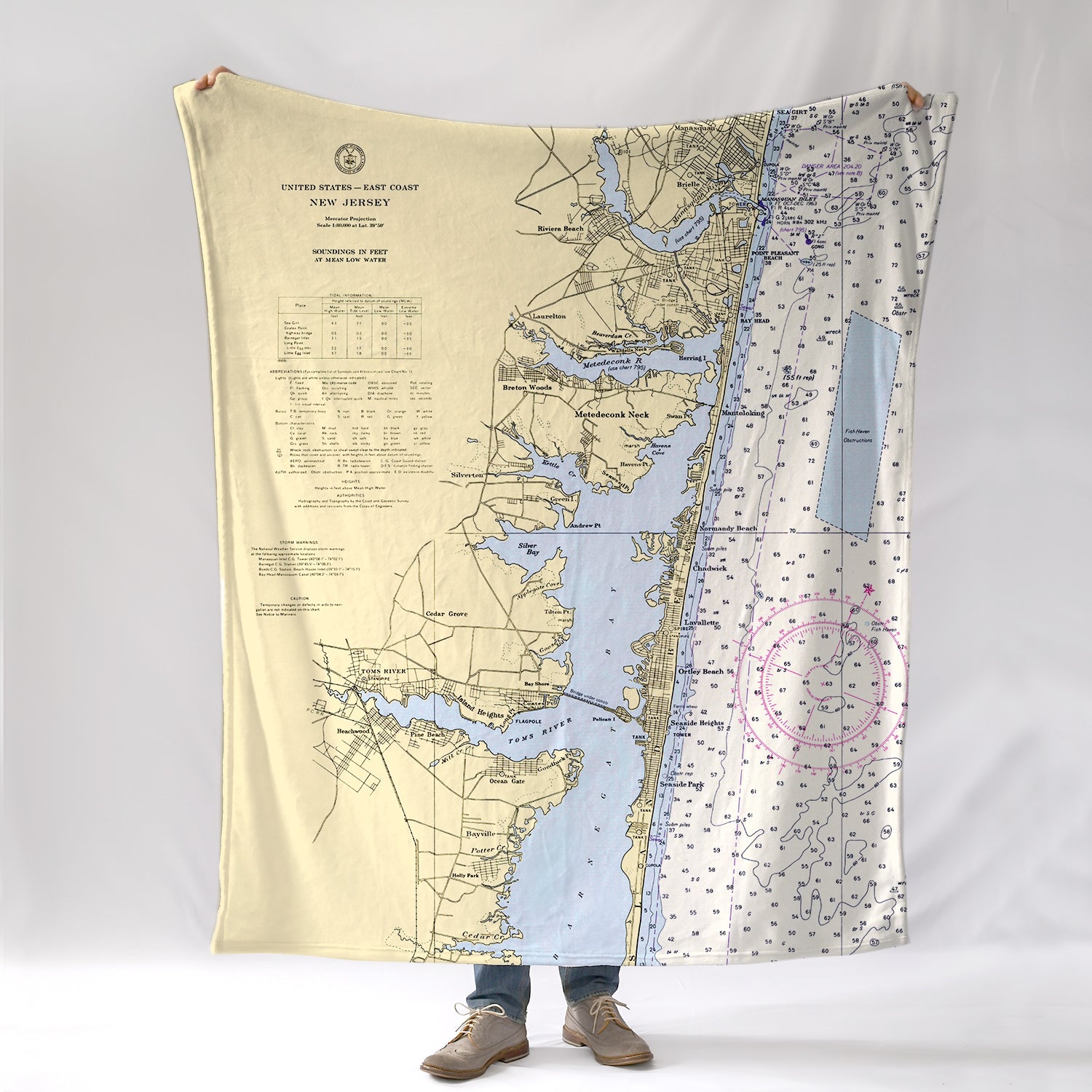 Island Heights, Seaside Park,NJ Vintage Nautical Chart Blanket