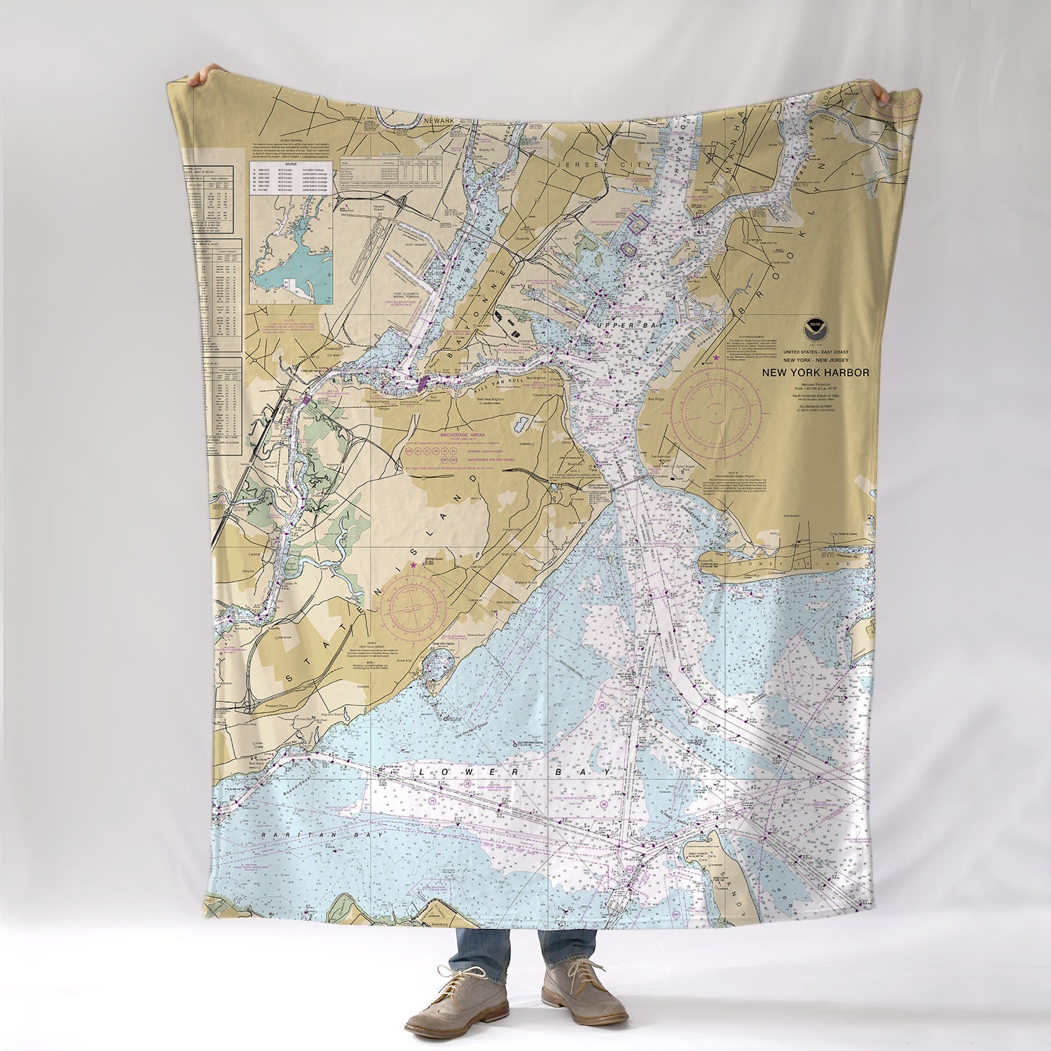 New York Harbor, NYC, NY Nautical Chart Blanket