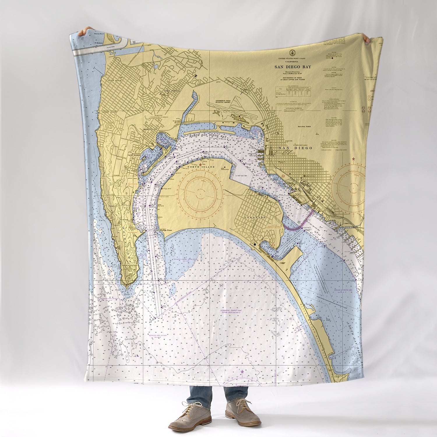Coronado Island CA Vintage Nautical Chart Blanket