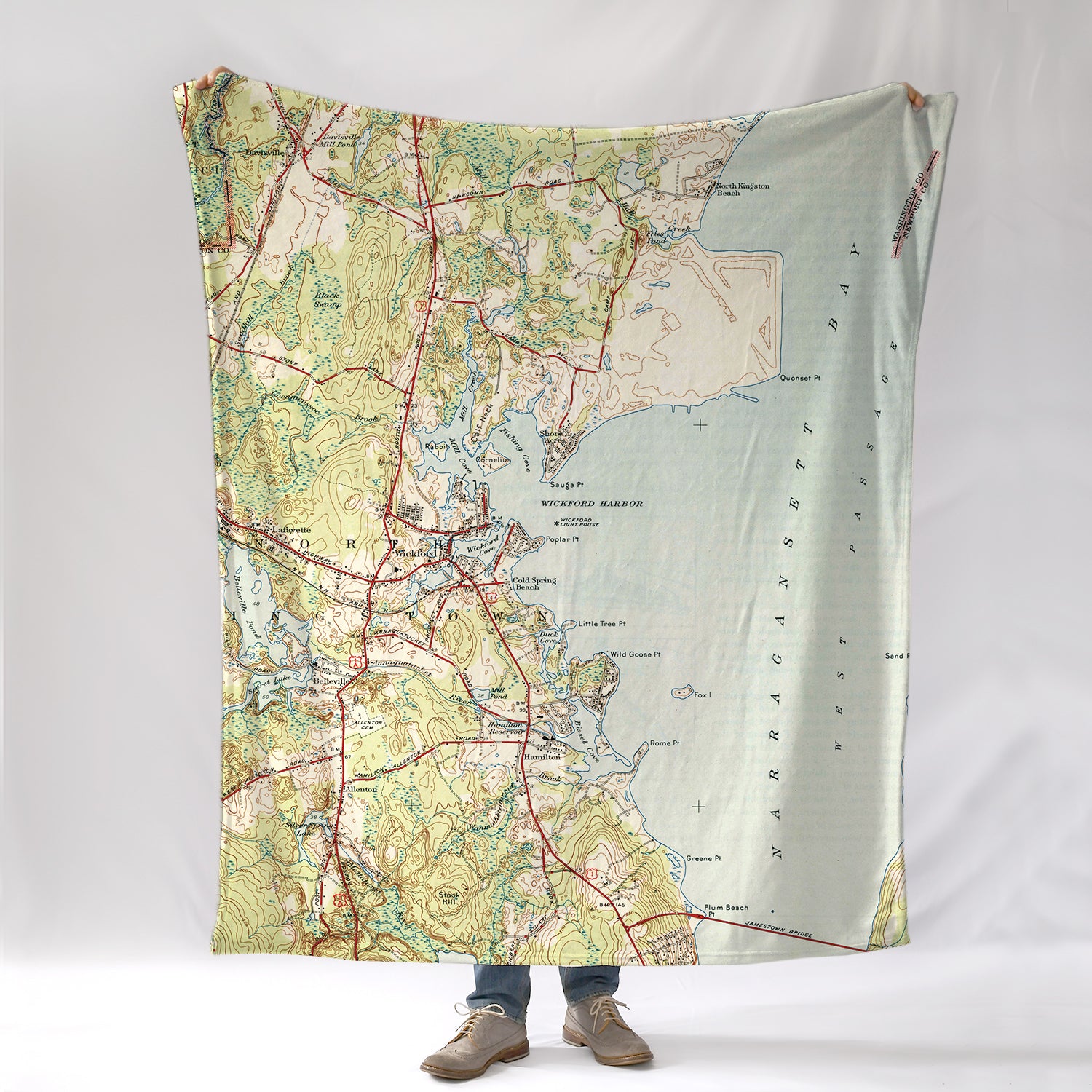 Wickford Harbor Topo Map Blanket