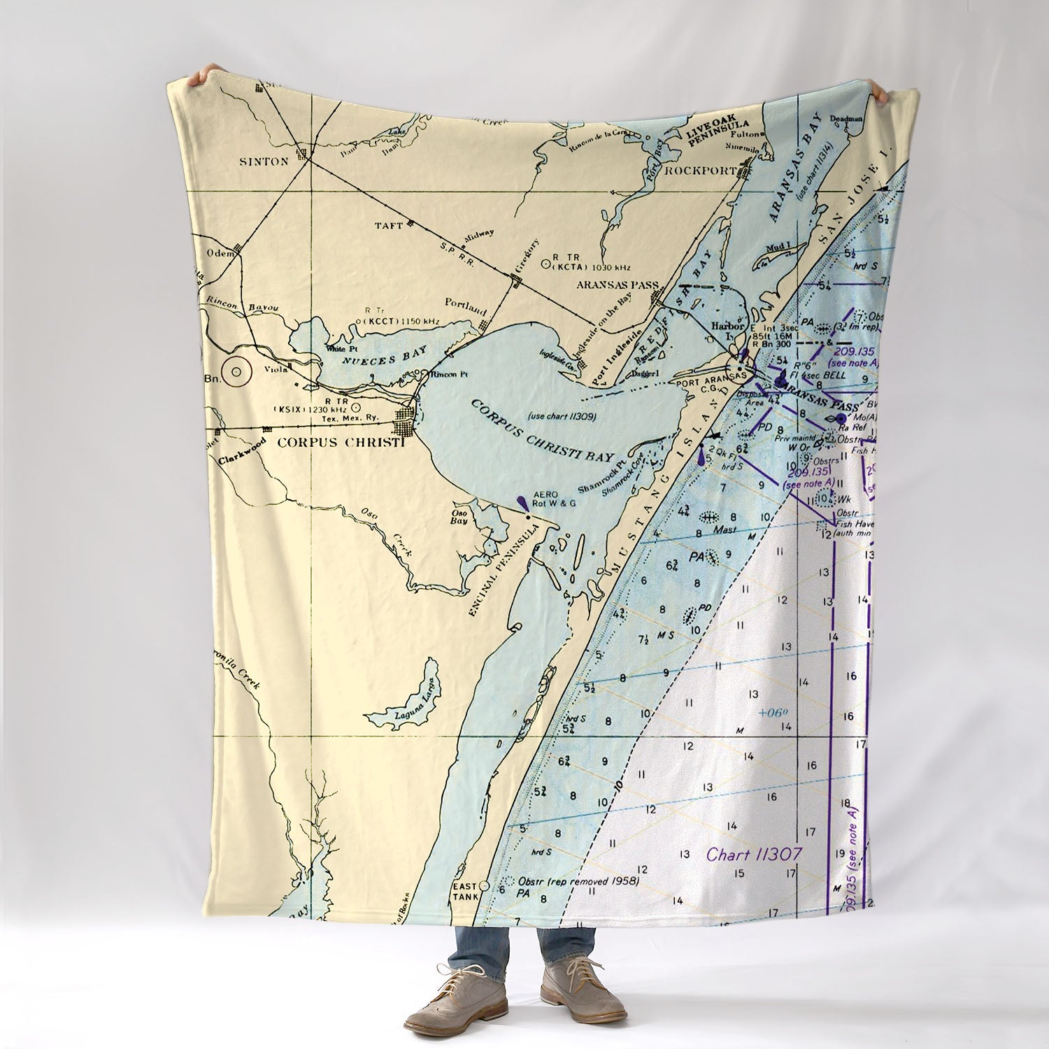 Mustang island, Aransas Pass, Port Aransas, TX.Nautical Chart Blanket