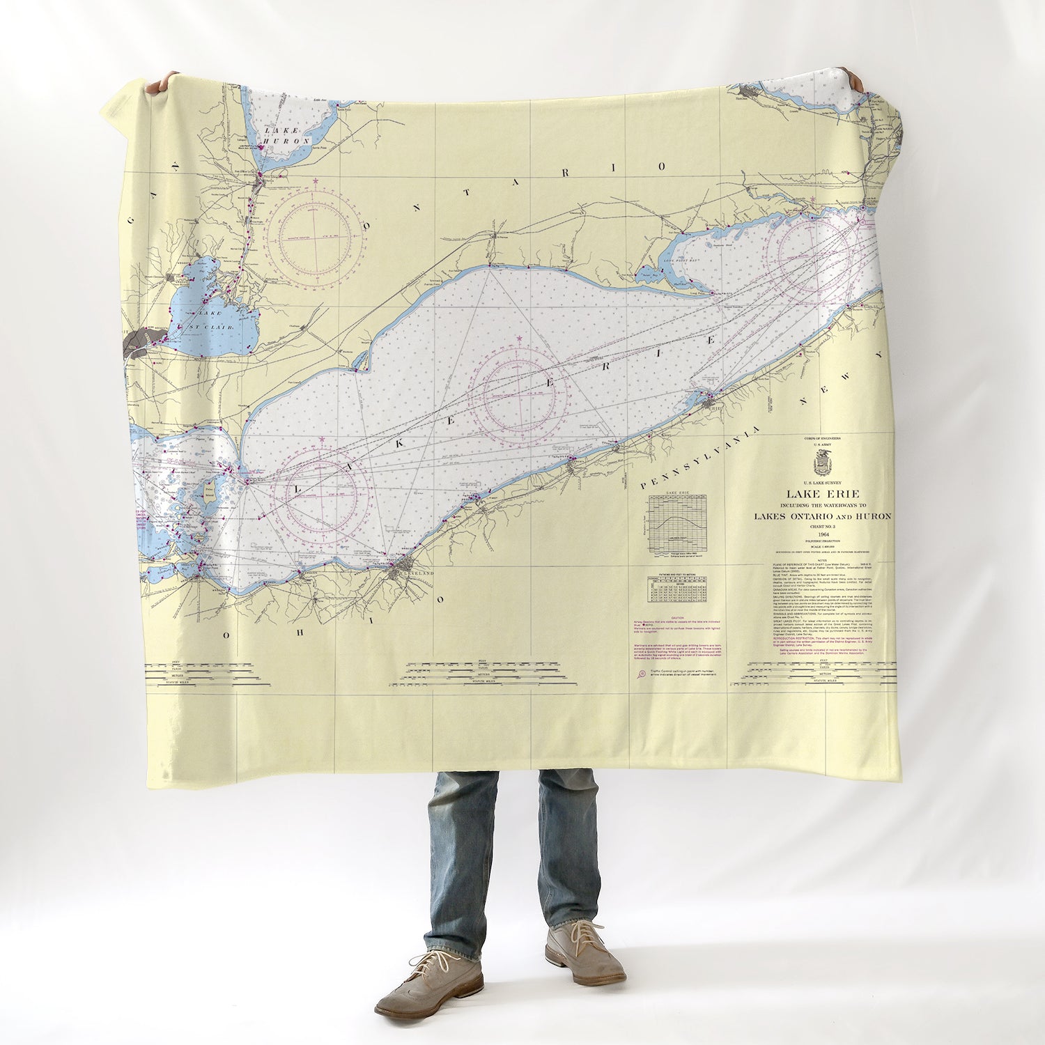 Lake Erie PA OH MI NY Vintage Nautical Chart Blanket