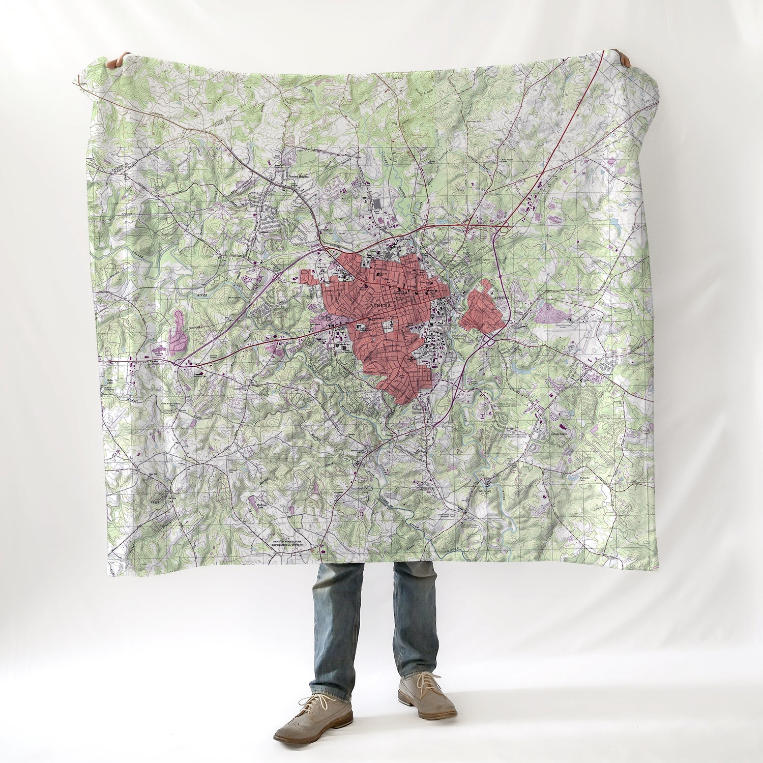 Athens Topo Map Blanket