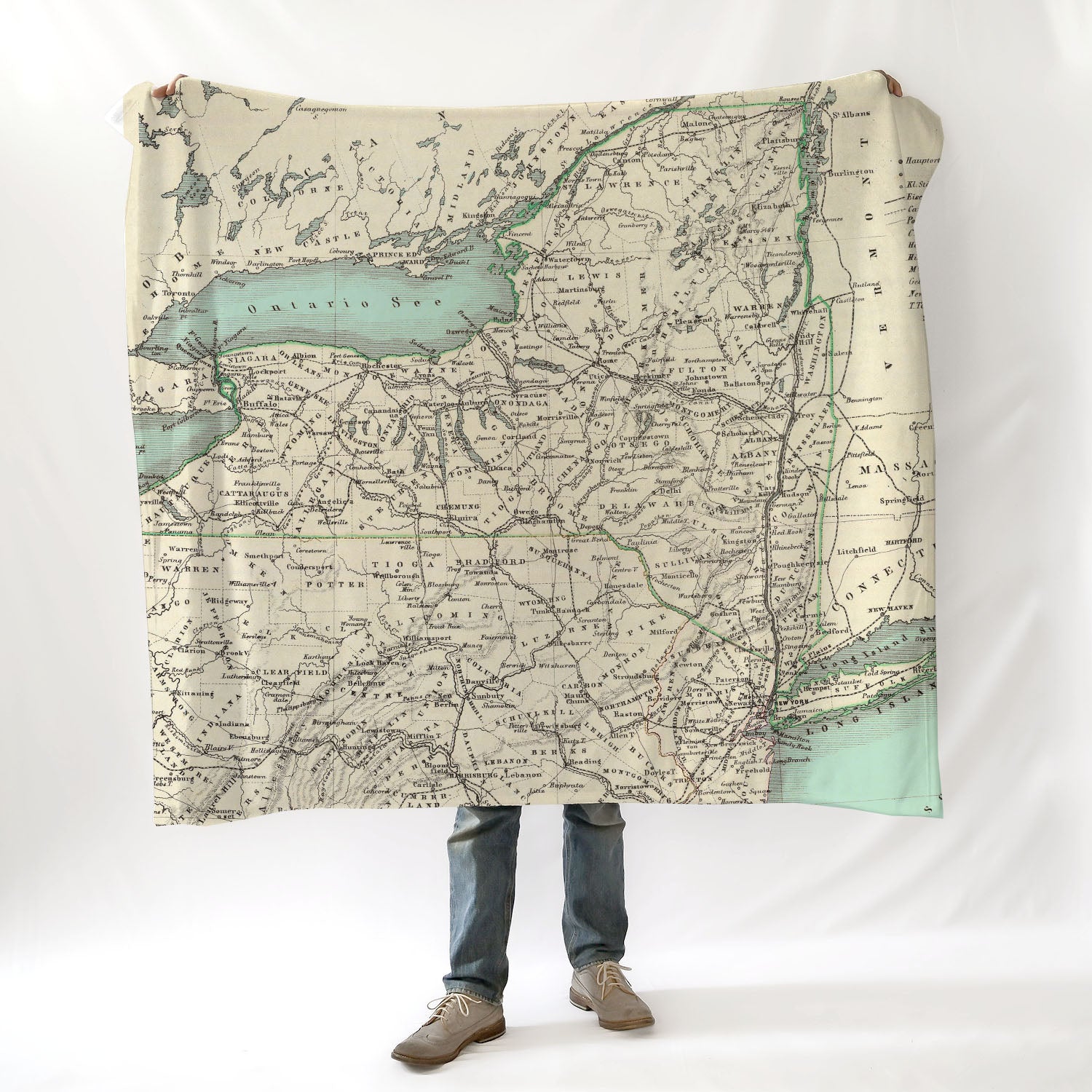 New York State Vintage Map Blanket