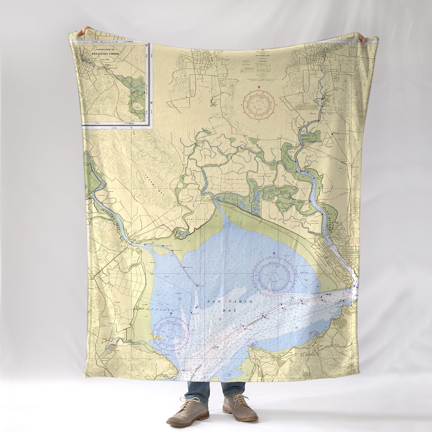 San Pablo Bay, Sonoma CA Vintage Nautical Chart Blanket