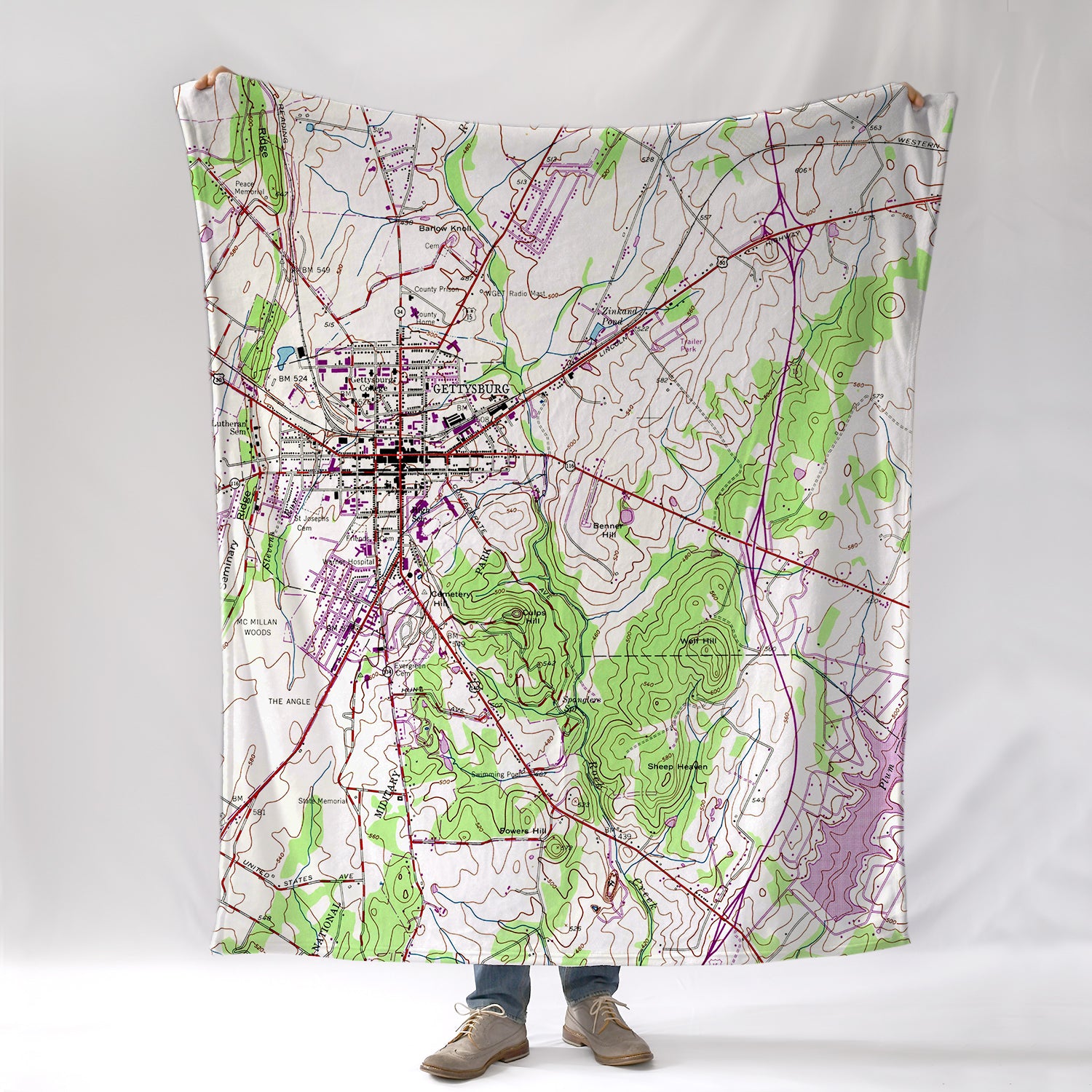 Gettysburg, PA Vintage Topo Map Blanket