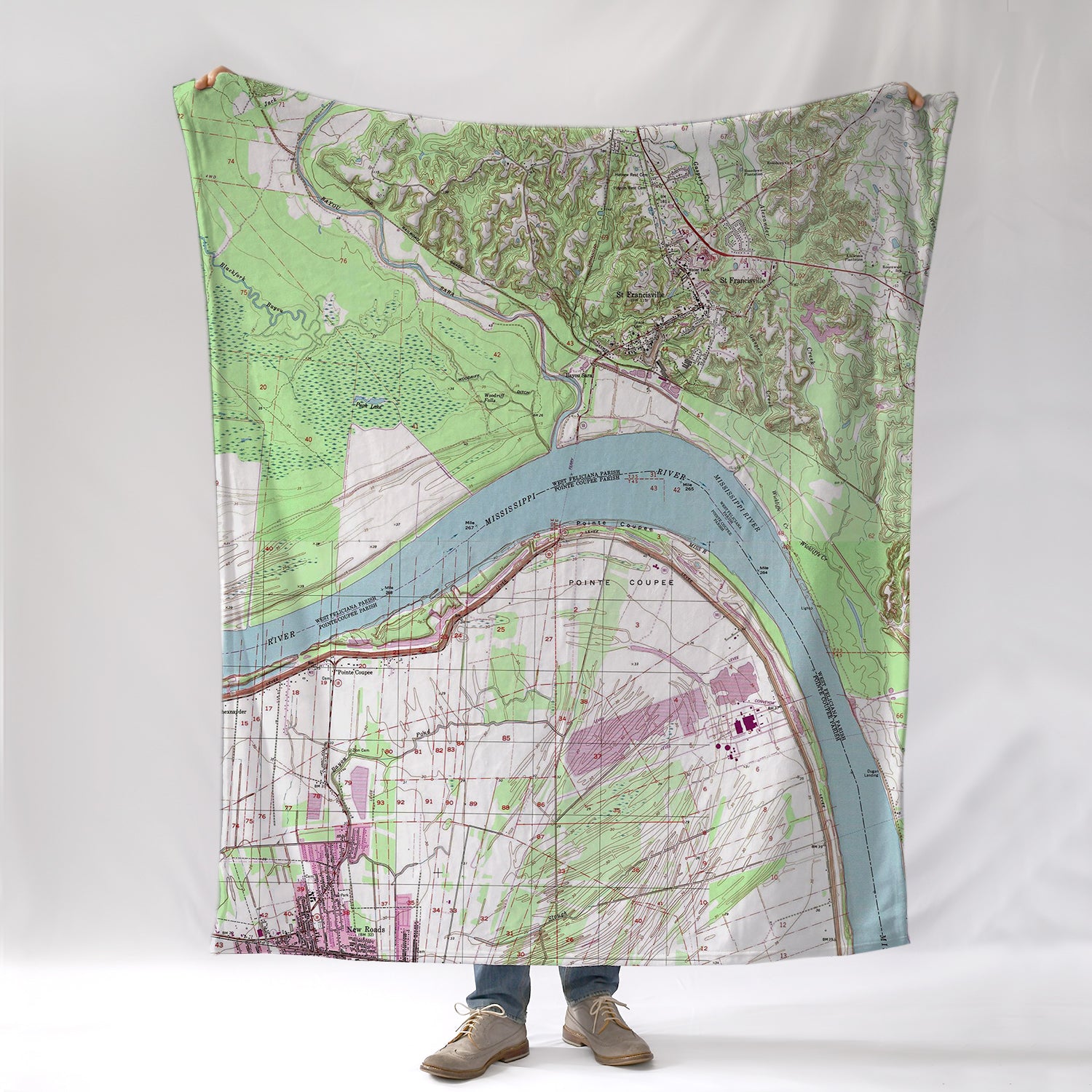 St. Francisville LA, Mississippi River Topo Map Blanket