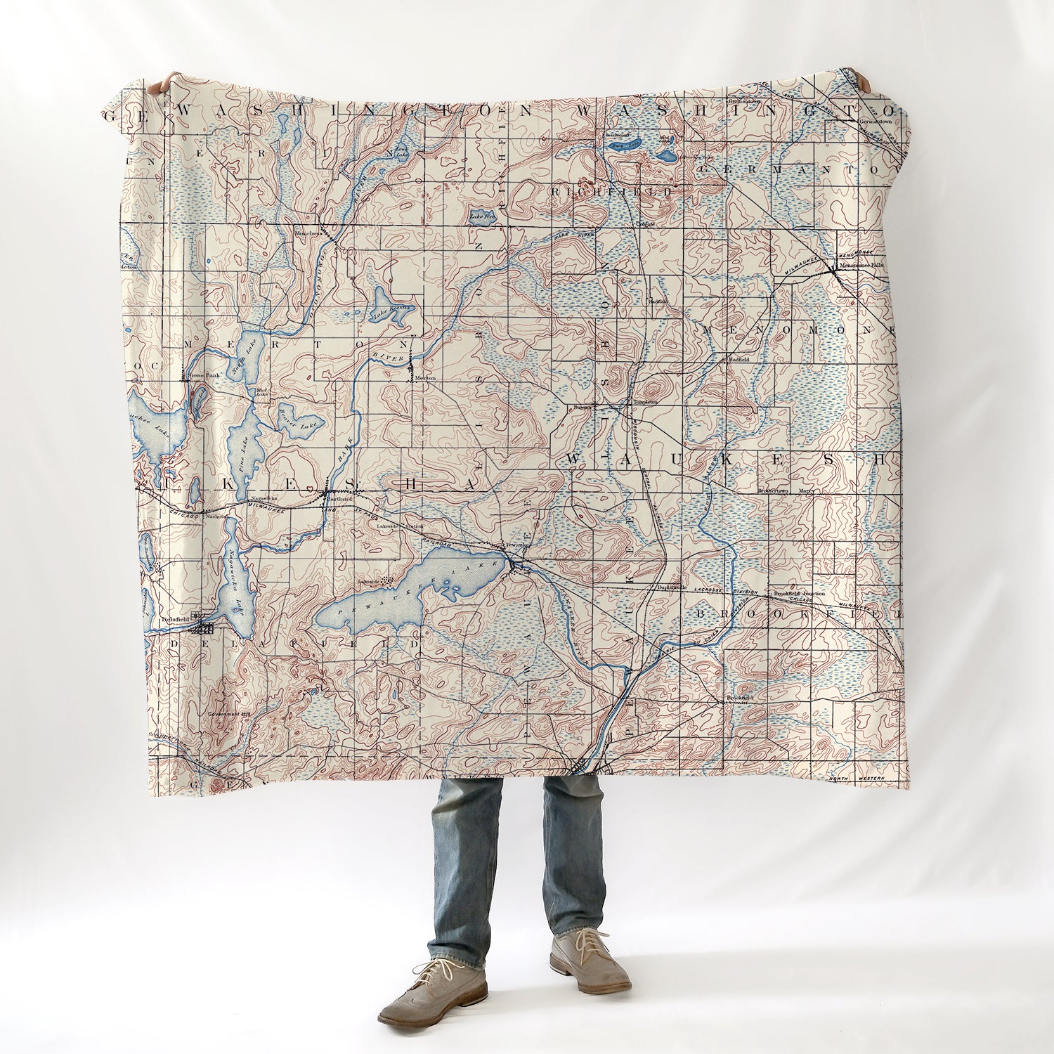 Pewaukee Lake Vintage Topo Map Blanket