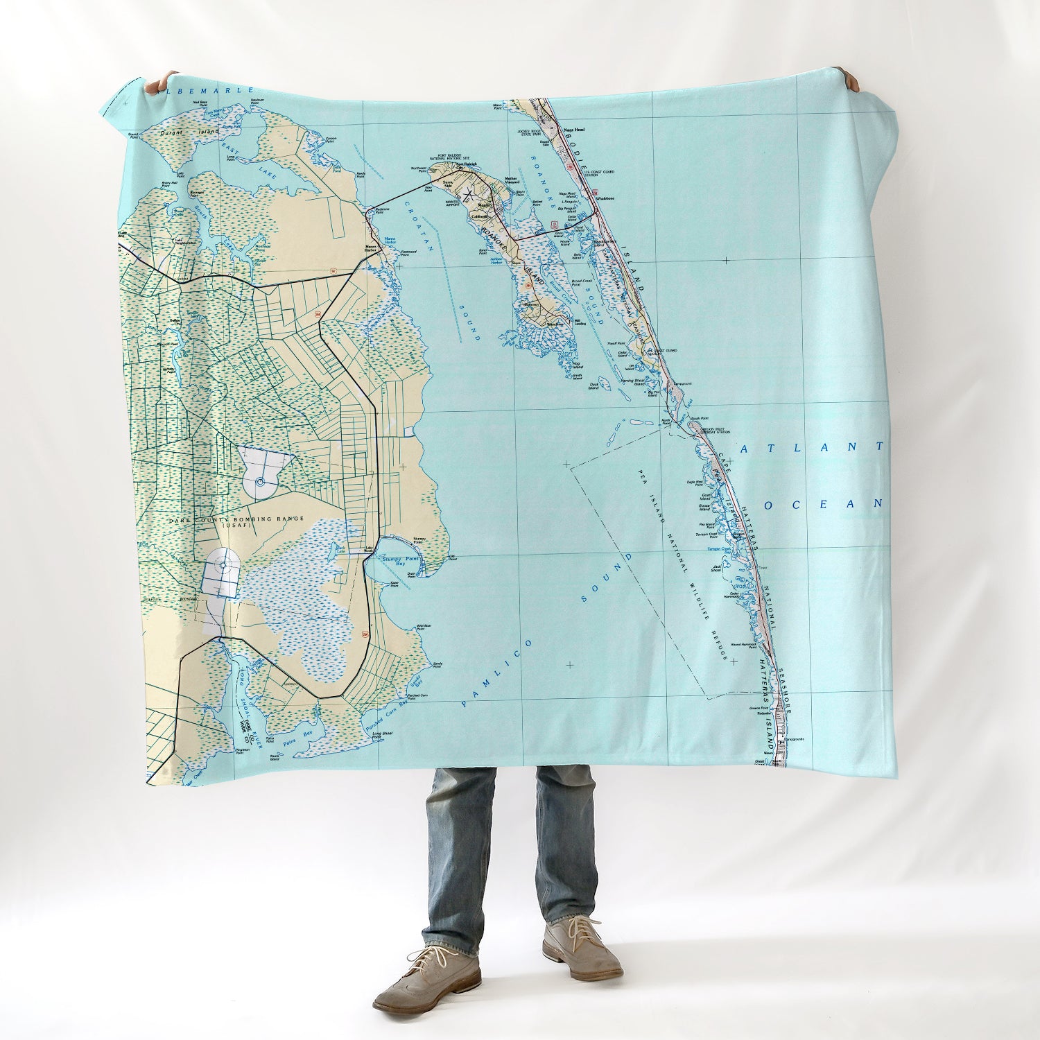 Manteo, NC Outerbanks Topo Map Blanket