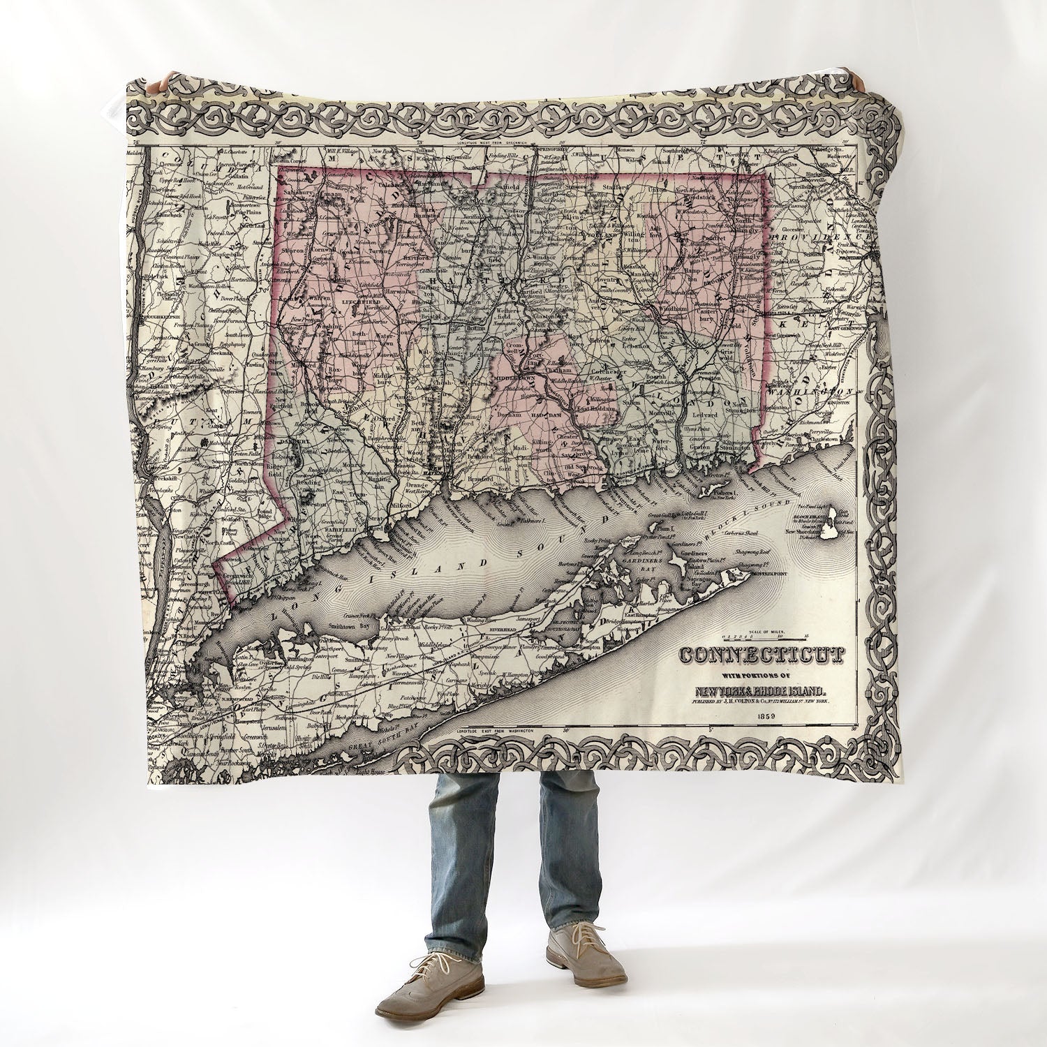 Connecticut Coast with Long Island, Vintage map 1859 Blanket