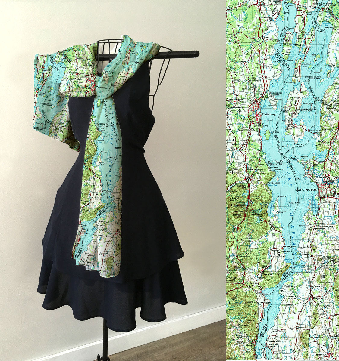 Lake Champlain Topographical Map Scarf