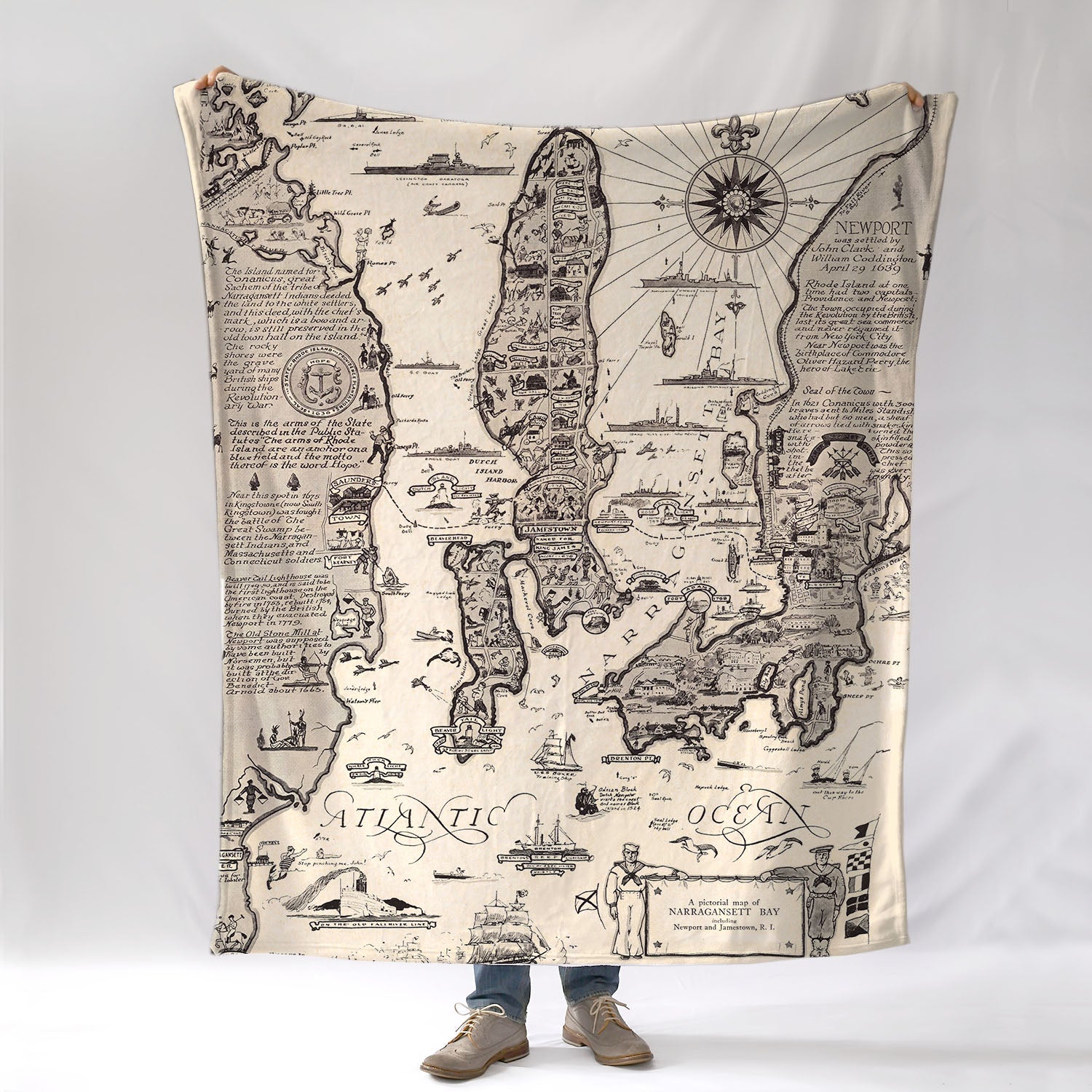 Newport Antique Map, Tourist (Pictorial) map Blanket