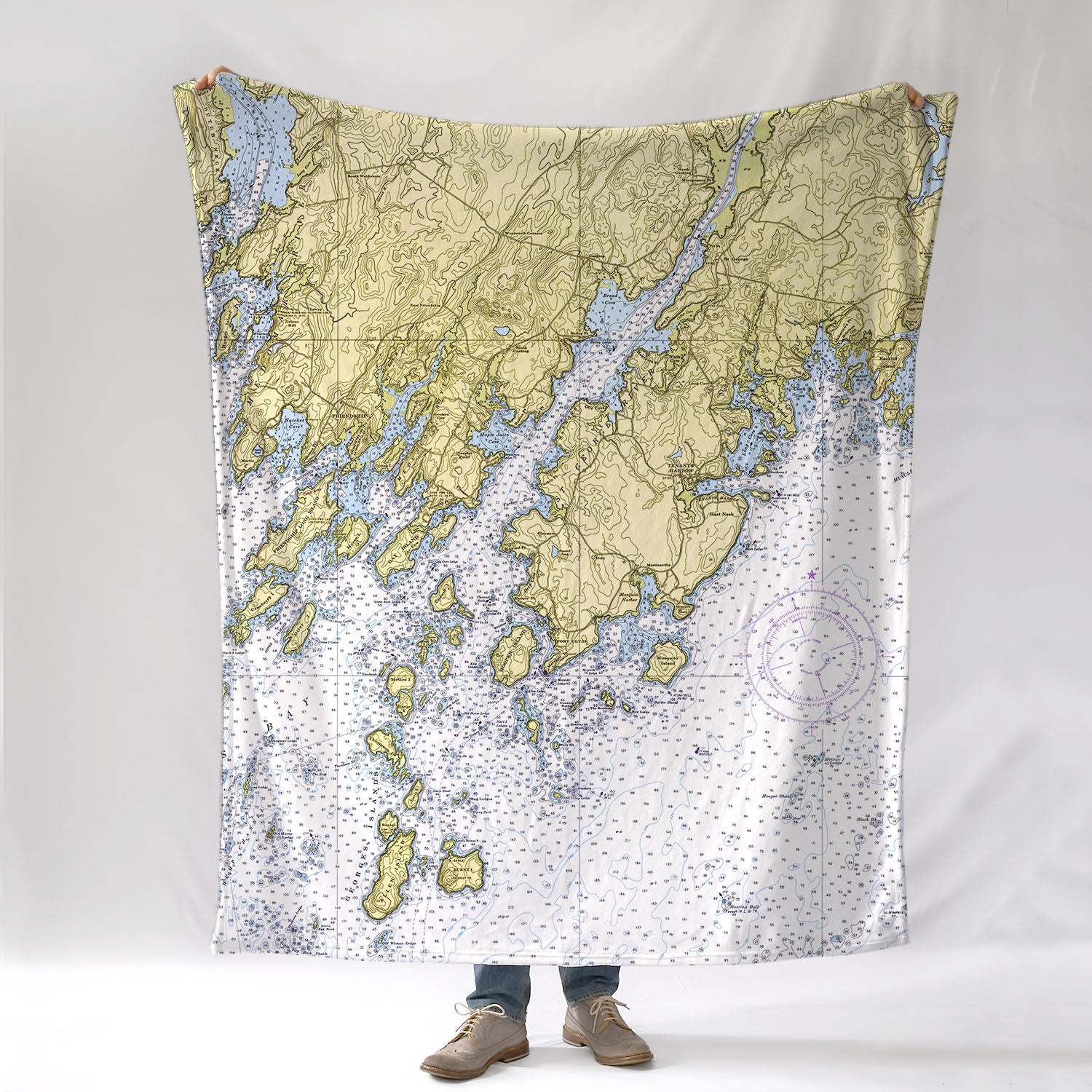 Tenant's Harbor Port Clyde, ME Vintage Nautical Chart Blanket