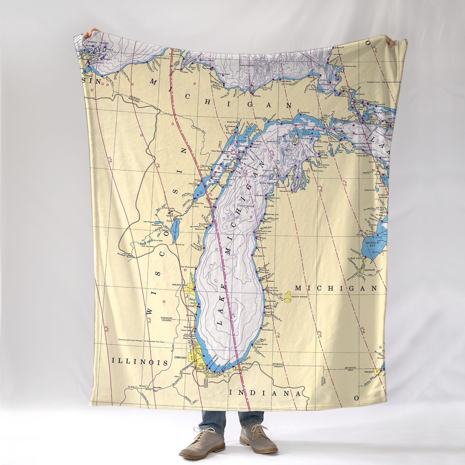 Lake Michigan Nautical Chart Blanket