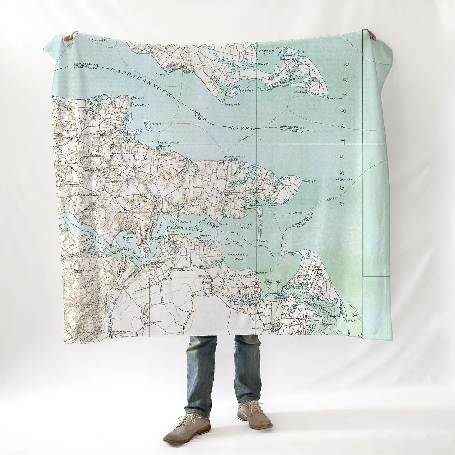 Deltaville, VA Antique Map Blanket