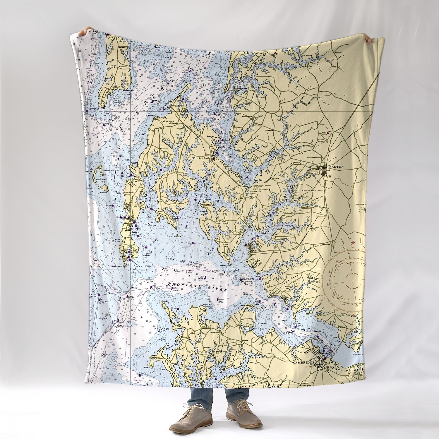 Easton MD Chesapeake Bay Nautical Chart Blanket