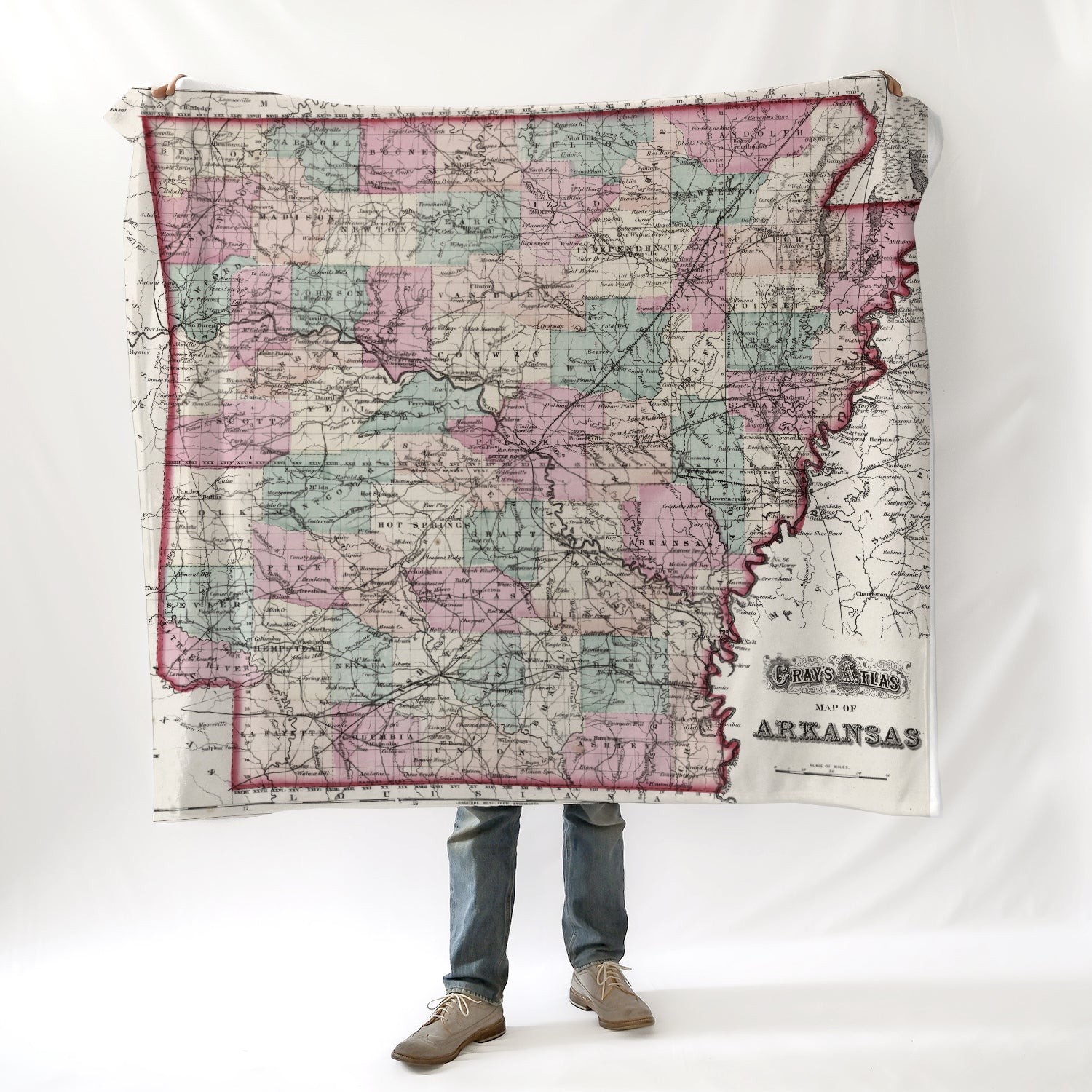 Arkansas Vintage State Map Blanket