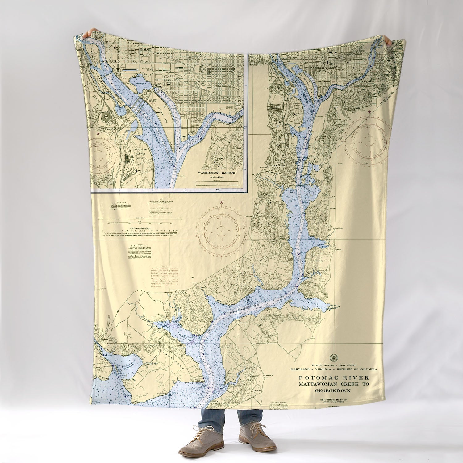 Alexandria, VA & Washington D.C. Nautical Chart Blanket