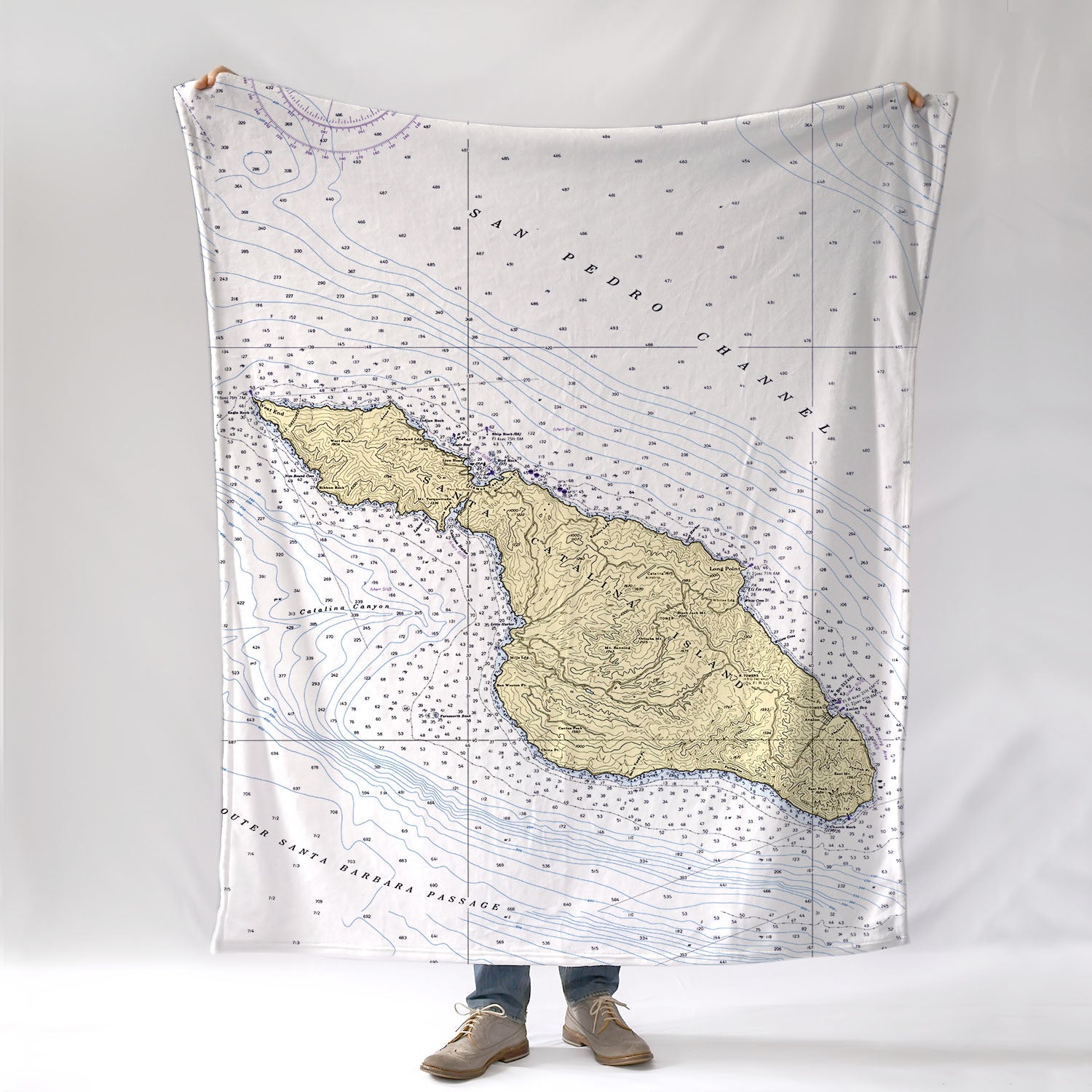 Santa Catalina Island CA Nautical Chart Blanket