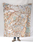 Lincoln MA Antique topo Map Blanket