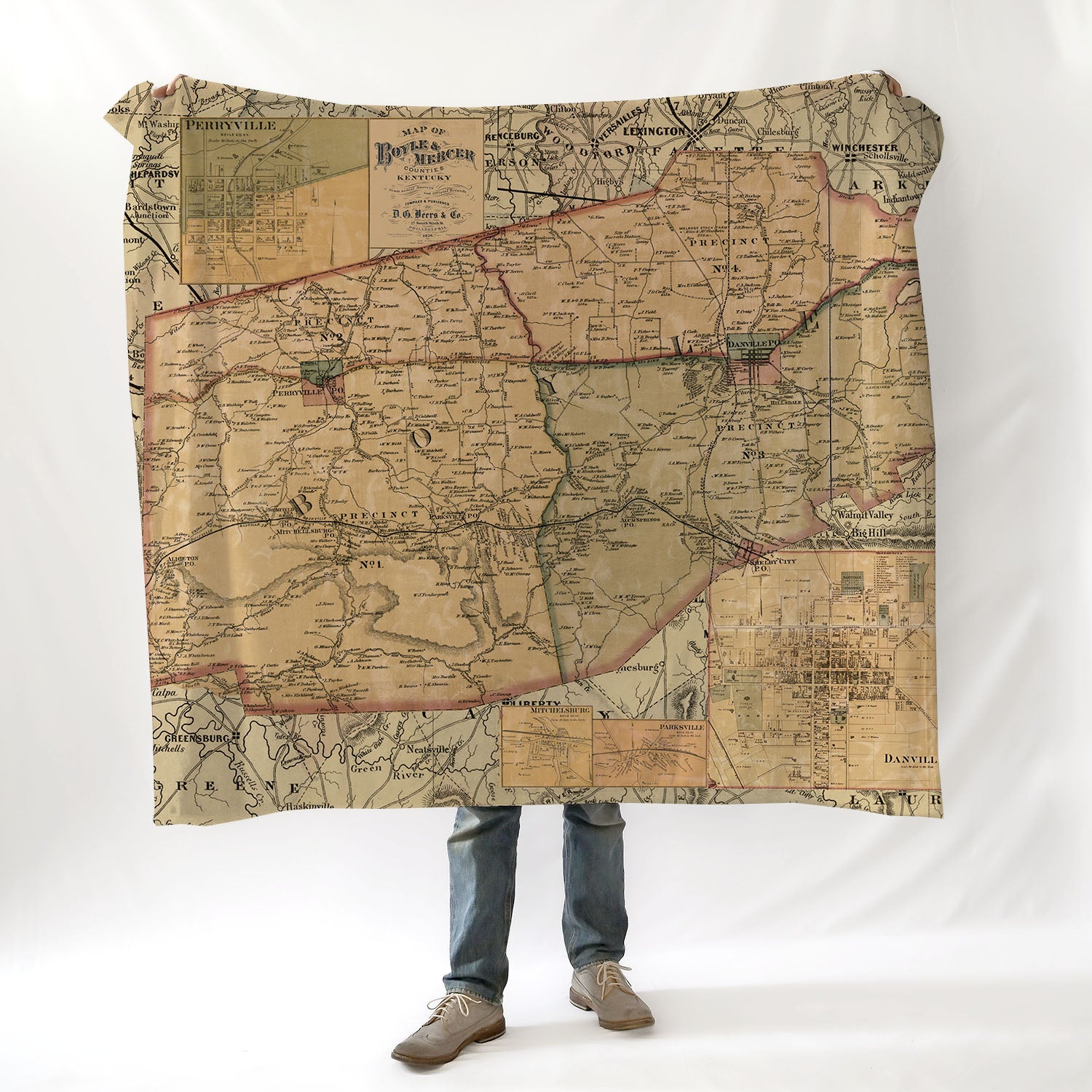 Boyle County, Kentucky Vintage Map Blanket