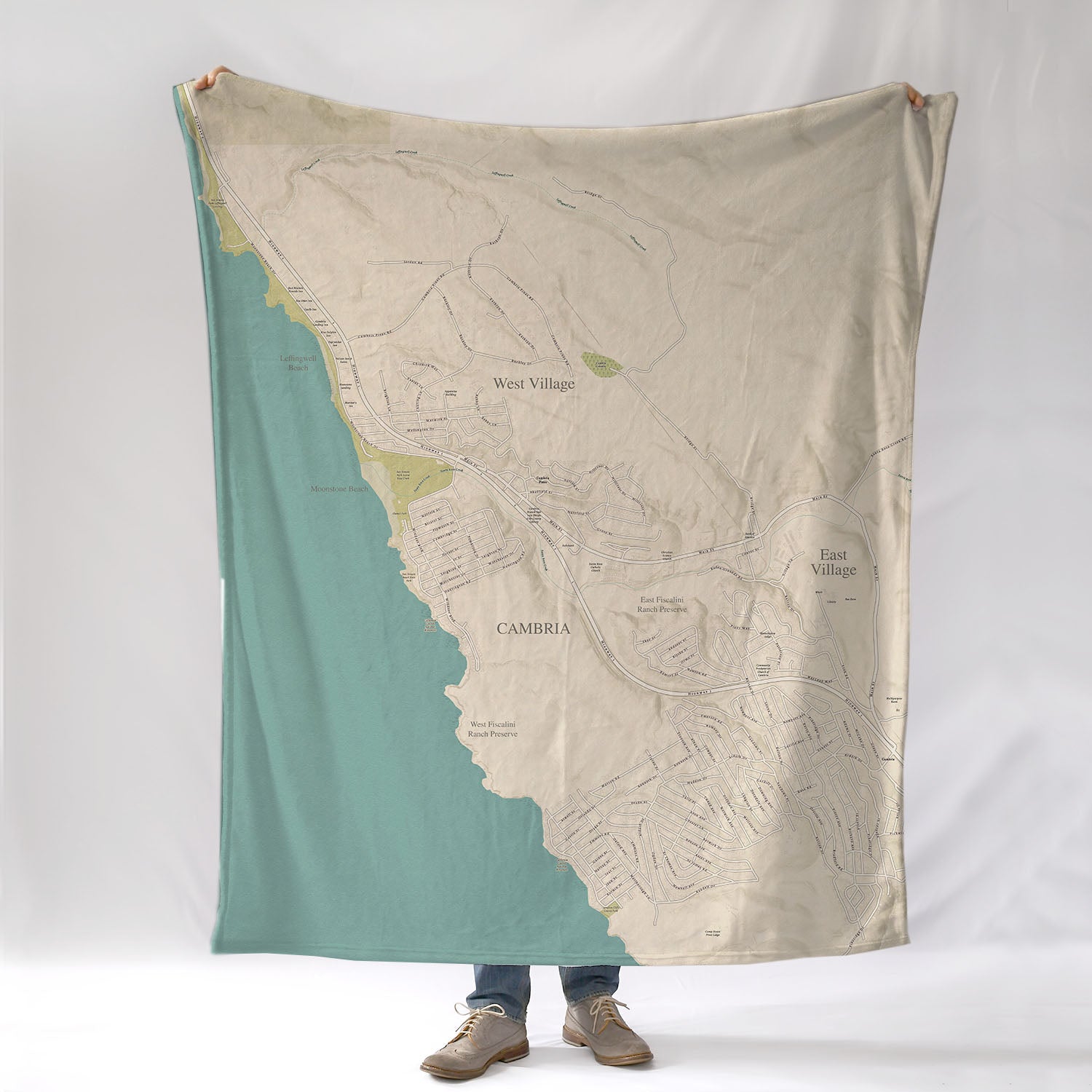 Cambria CA Sea Glass Town Map Blanket