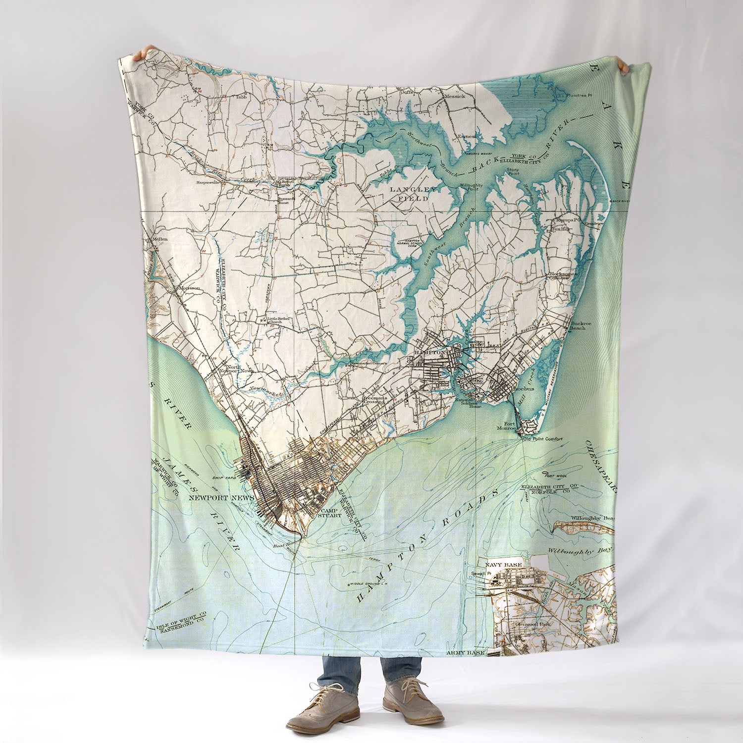 Hampton Roads VA Chesapeake Antique Map Blanket