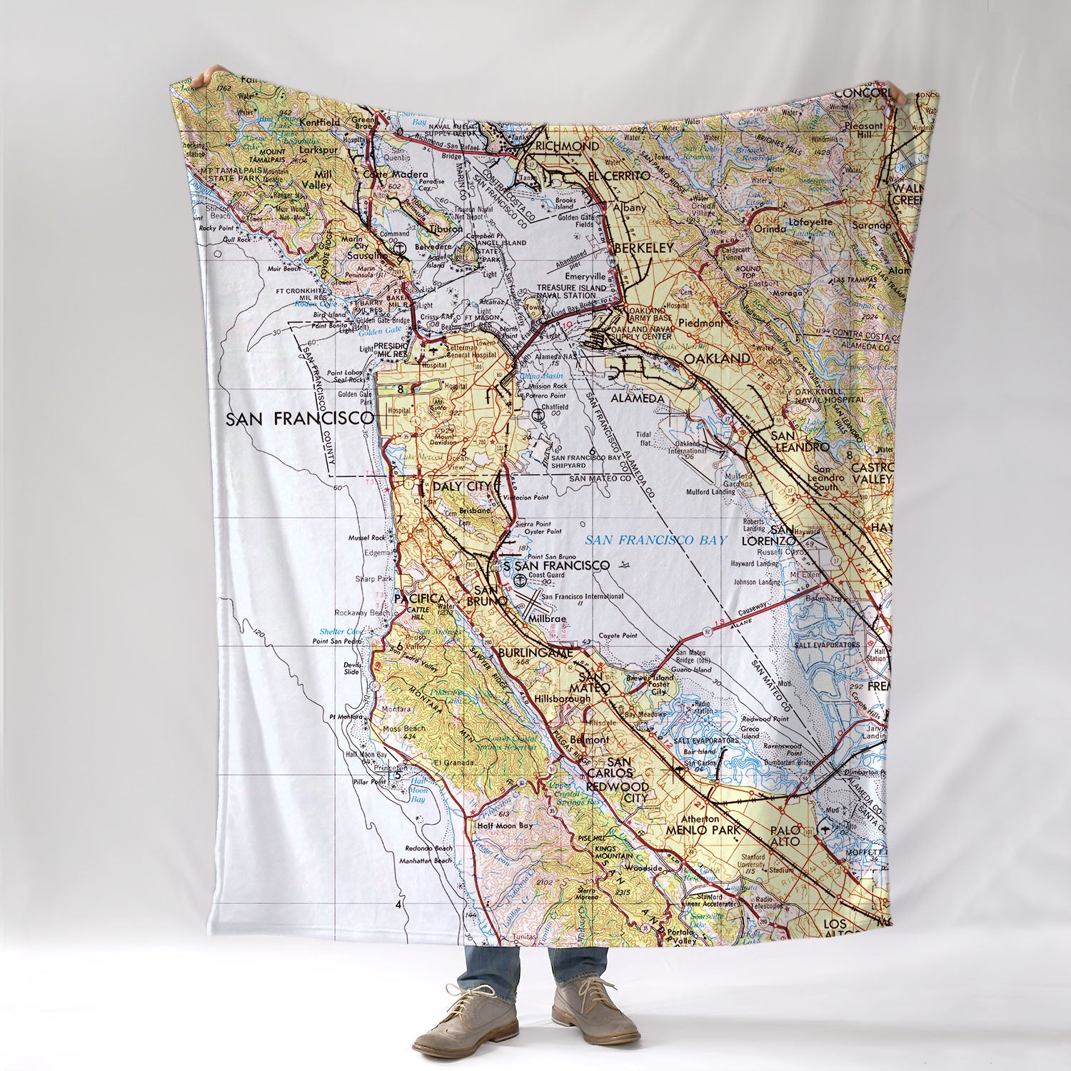 Half Moon Bay, CA Bay Area vintage topo map Blanket