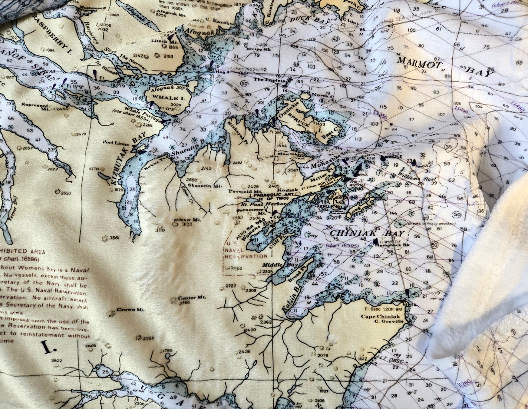 Kodiak Island, Nautical Chart Blanket