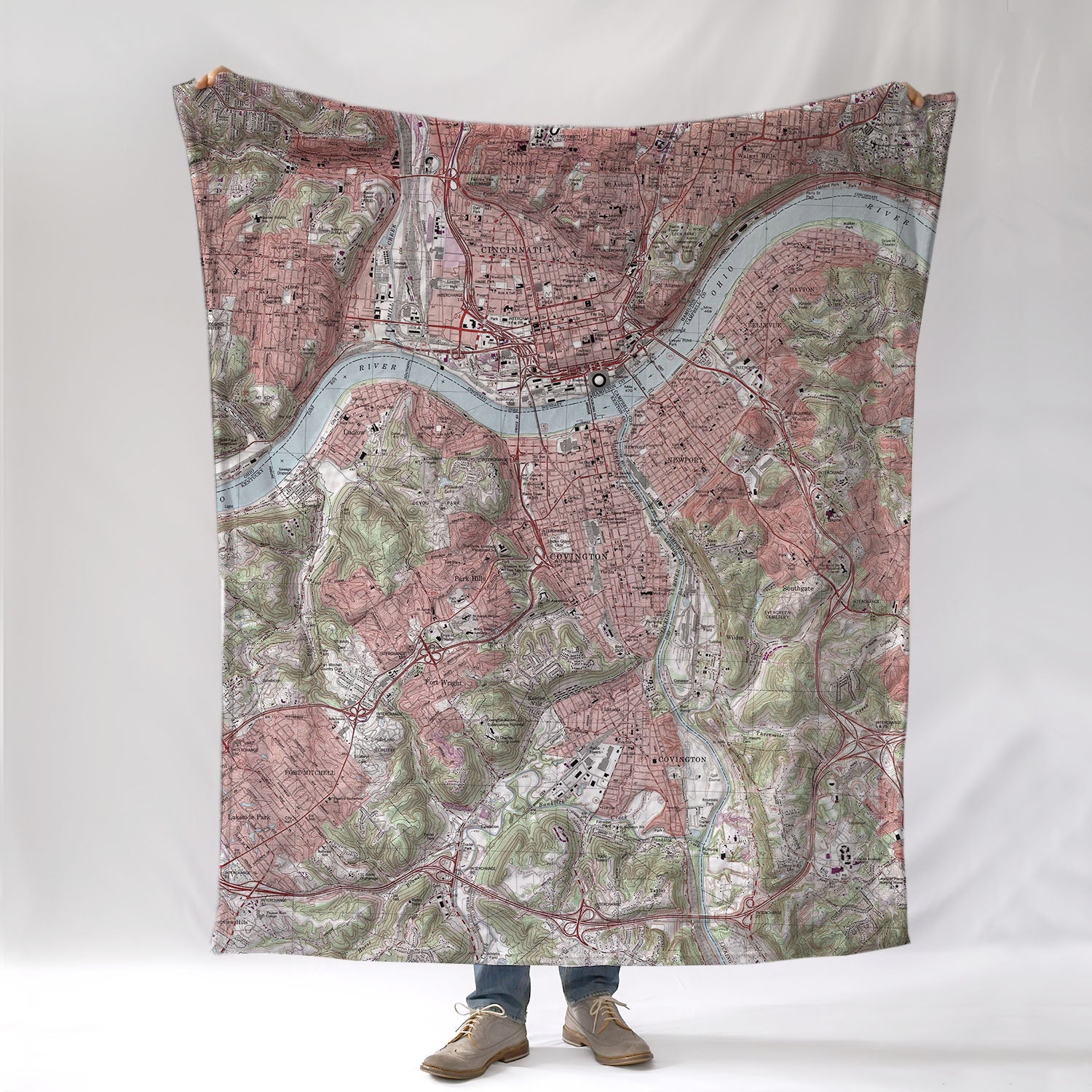 Covington & Newport, KY Vintage Topo Map Blanket