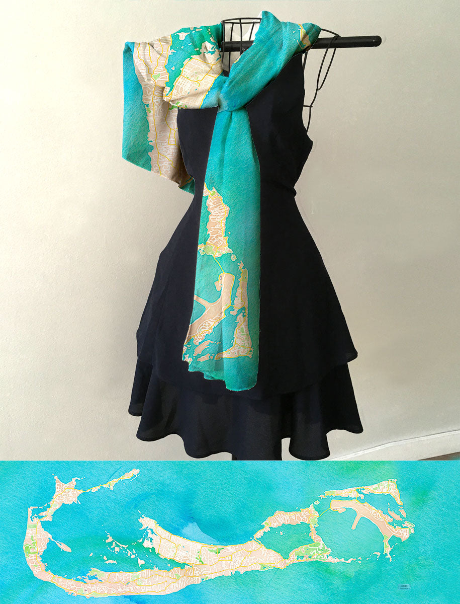 Bermuda Watercolor Map Scarf