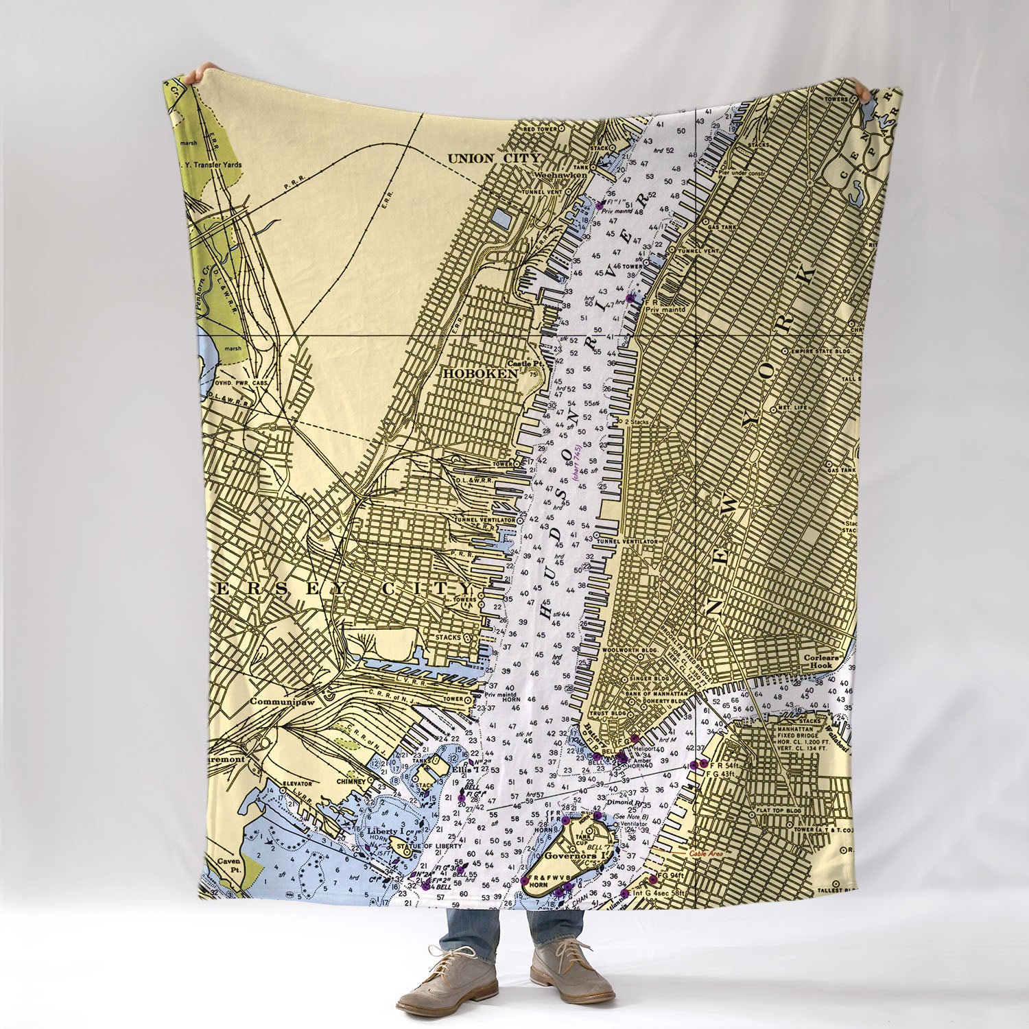 New York Harbor, NYC, Vintage Nautical Chart Blanket