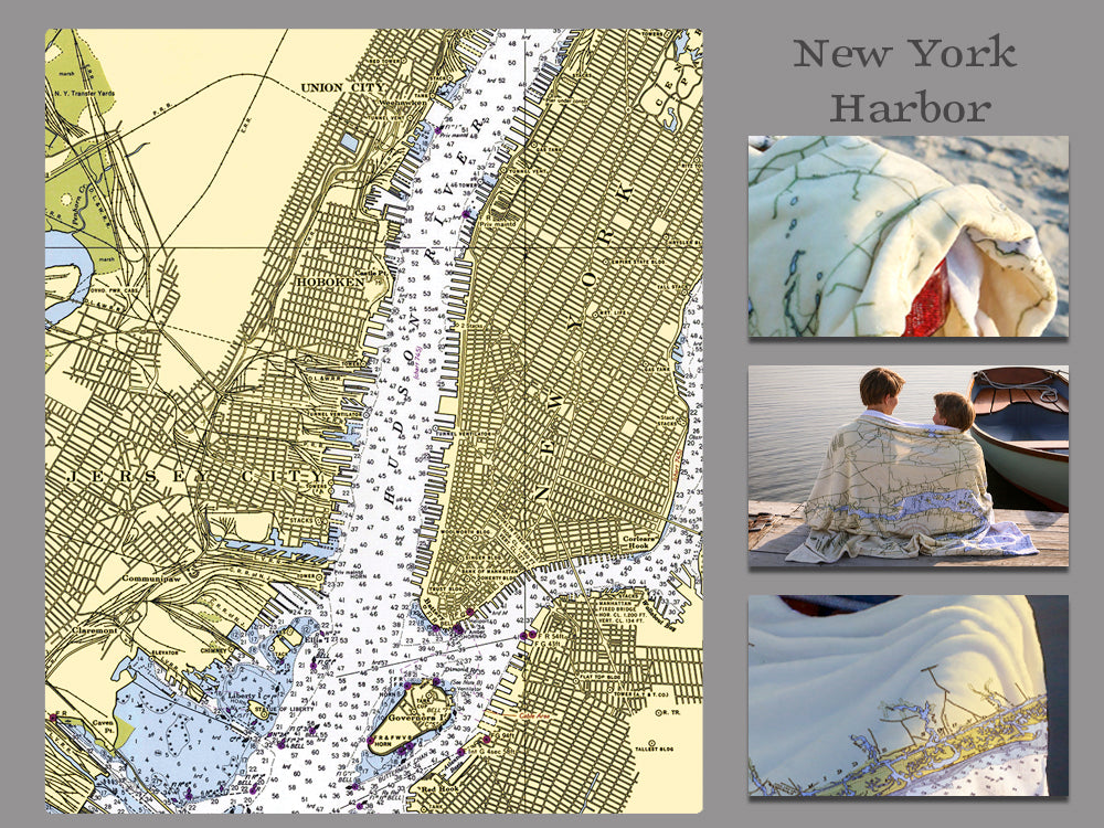 New York Harbor, NYC, Vintage Nautical Chart Blanket