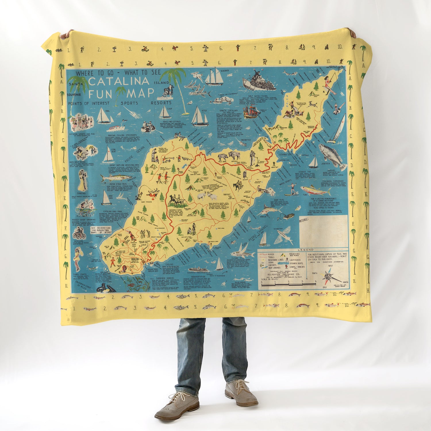 Catalina Island Vintage Fun Tourist Map Blanket