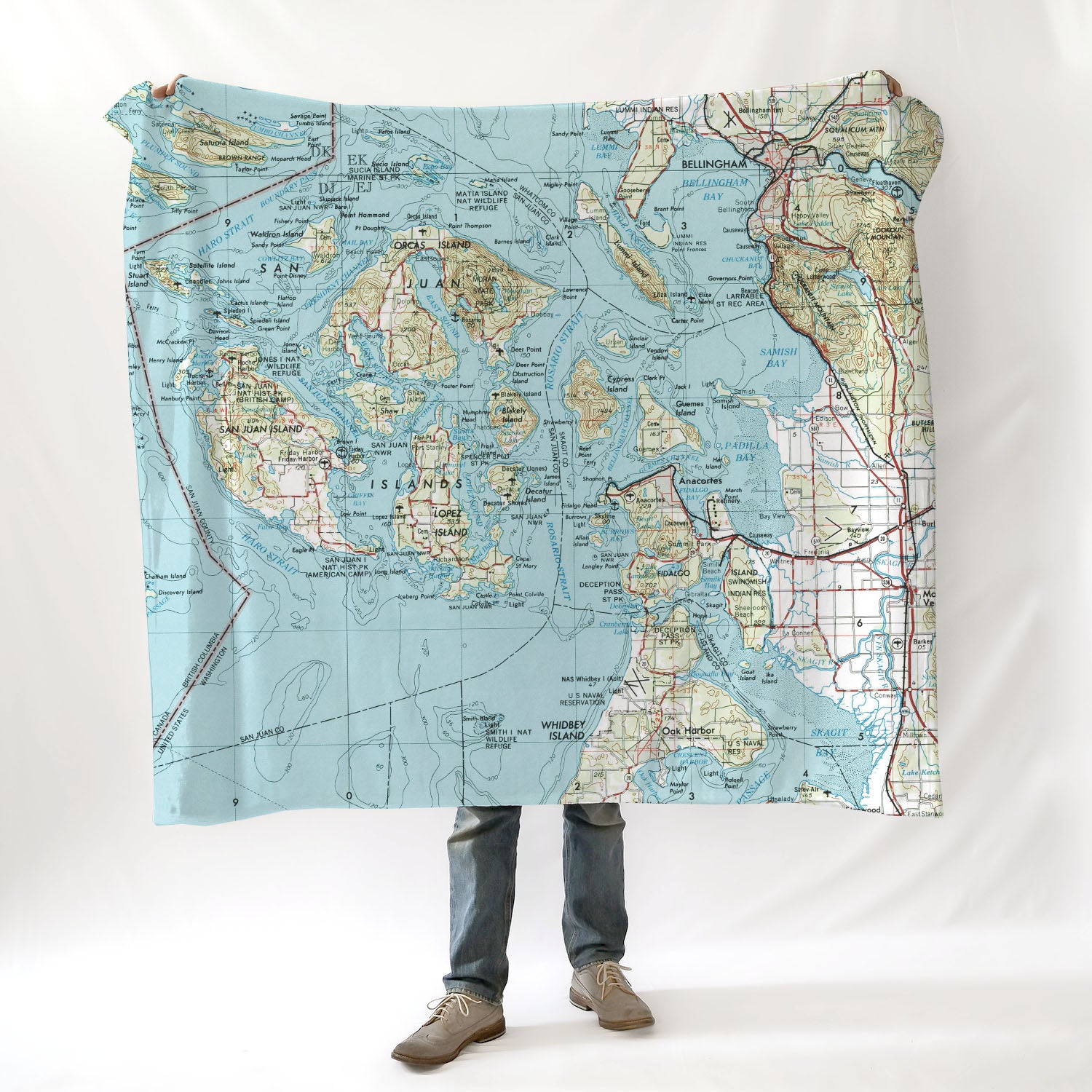 San Juan Islands, WA vintage Topo Map Blanket