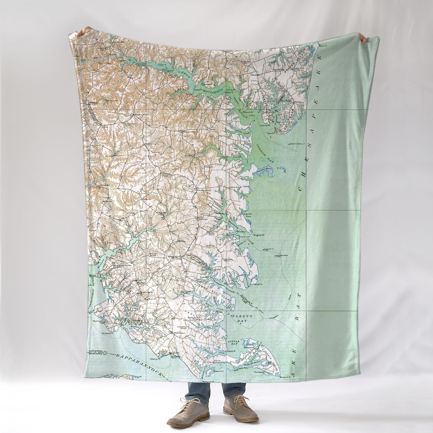 Northern Neck VA Chesapeake Antique Map Blanket