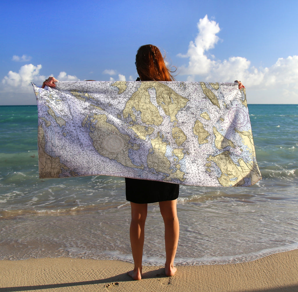 San Juan Islands, WA Nautical Chart Quick Dry Towel