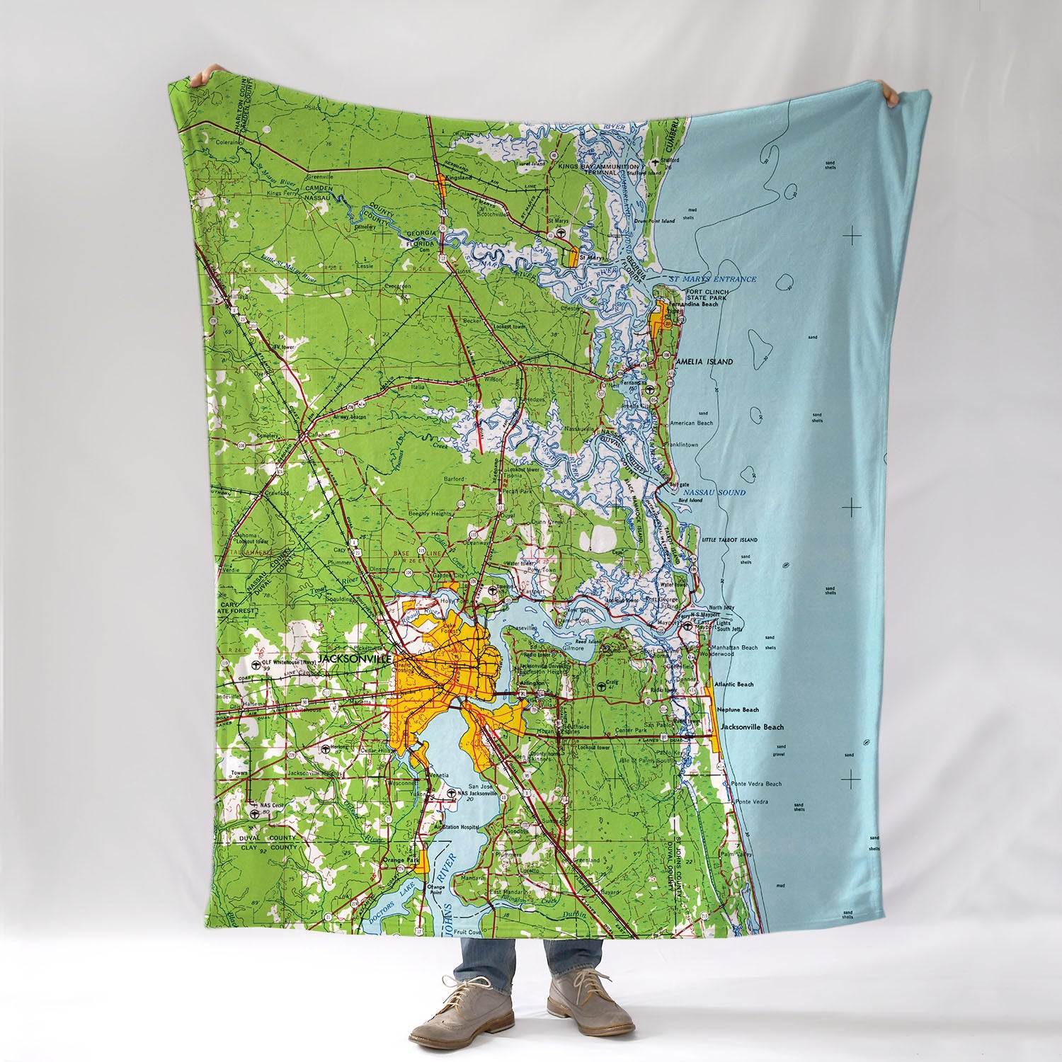 Jacksonville FL Topo Map Blanket