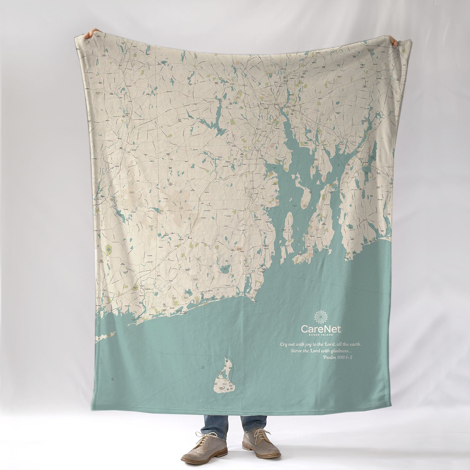 Rhode Island Sea Glass Map - CareNet Logo & Scripture Blanket