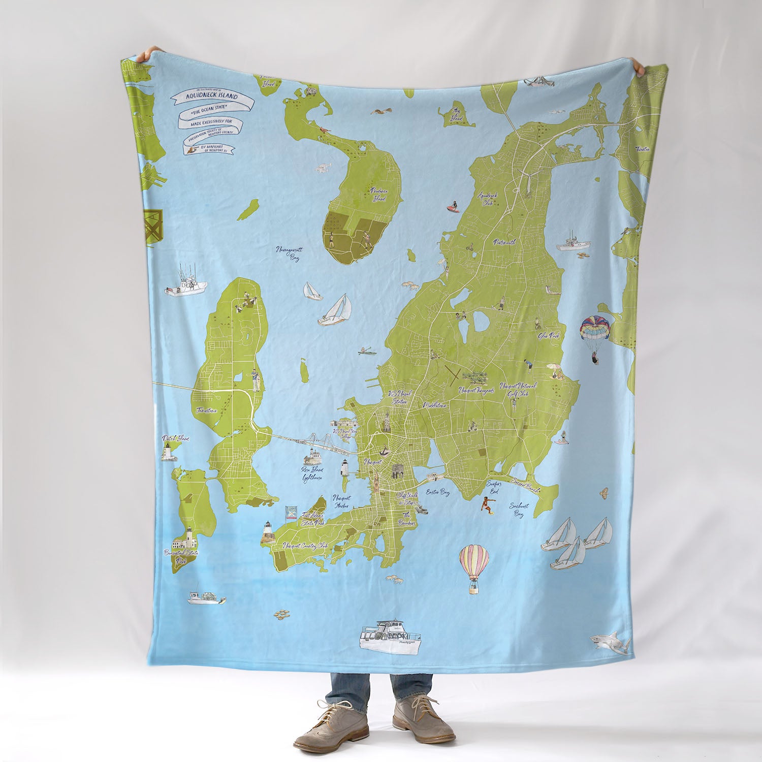 Newport, Aquidneck Island, RI Illustrated Map Blanket