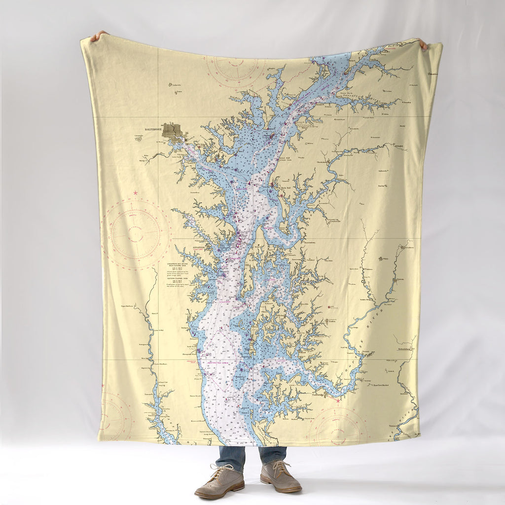 Northern Chesapeake Bay MD Nautical Chart Blanket