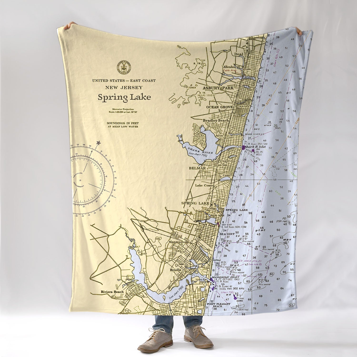 Asbury to Manaquan, New Jersey Chart (all water blue) Blanket