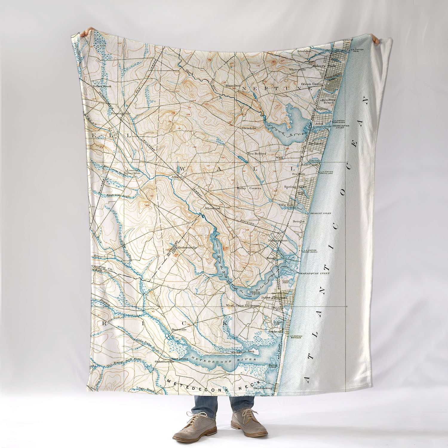 Asbury to Metedeconk Neck, New Jersey Antique Topo Map Blanket