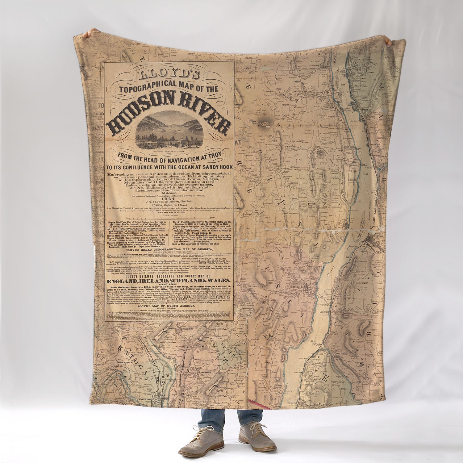 Hudson River 1864 Antique Map Blanket