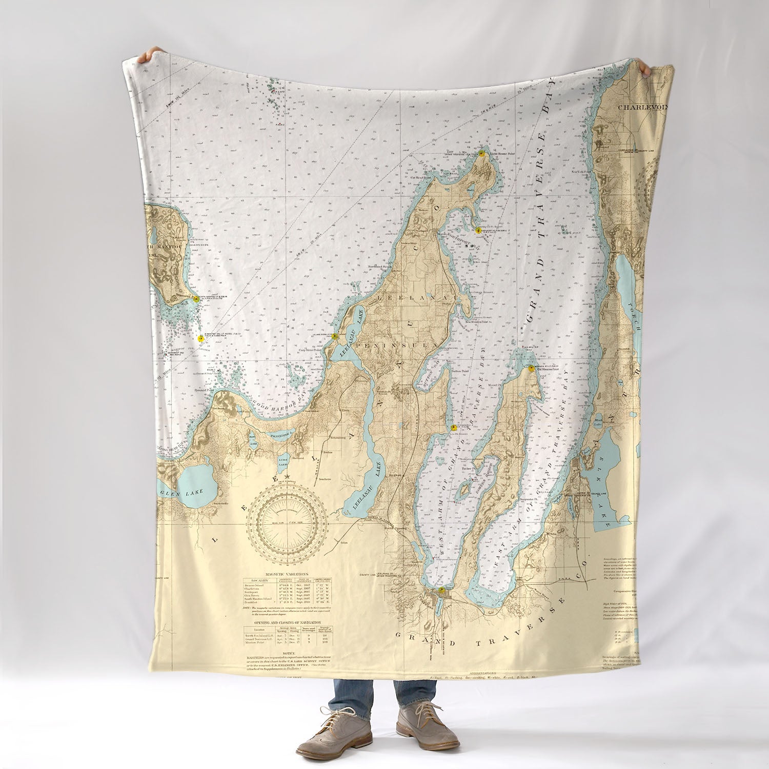 Leelanau PeninsulaNautical Chart Blanket