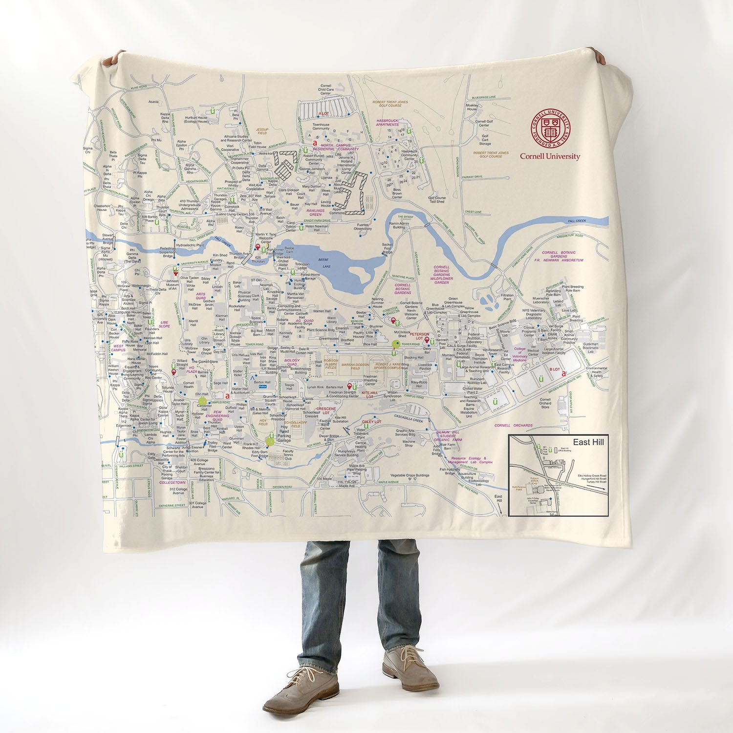 Cornell University Modern Campus Map with Circle/Seal Logo Blanket