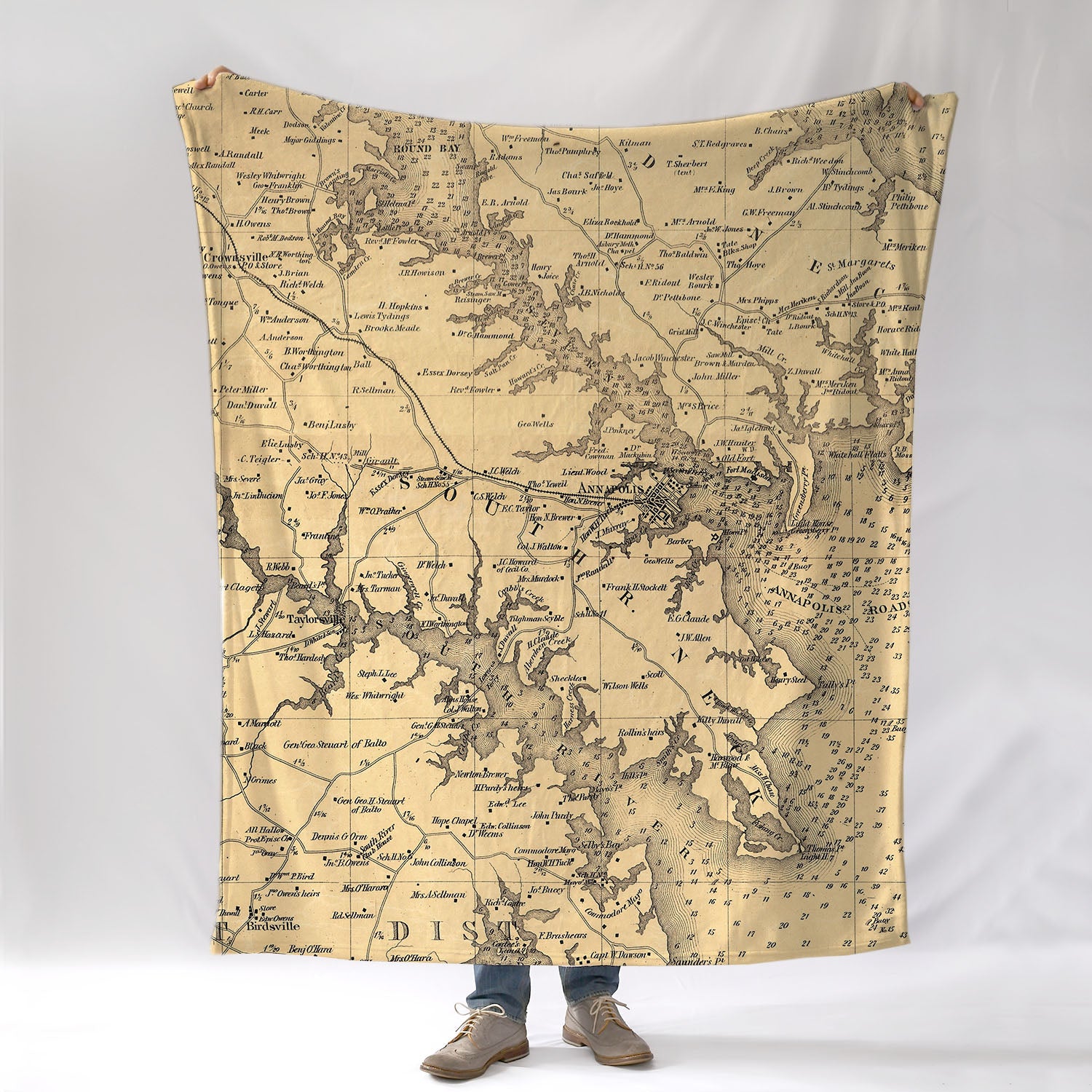 Anne Arundel County Maryland Chesapeake Bay Antique Map Blanket